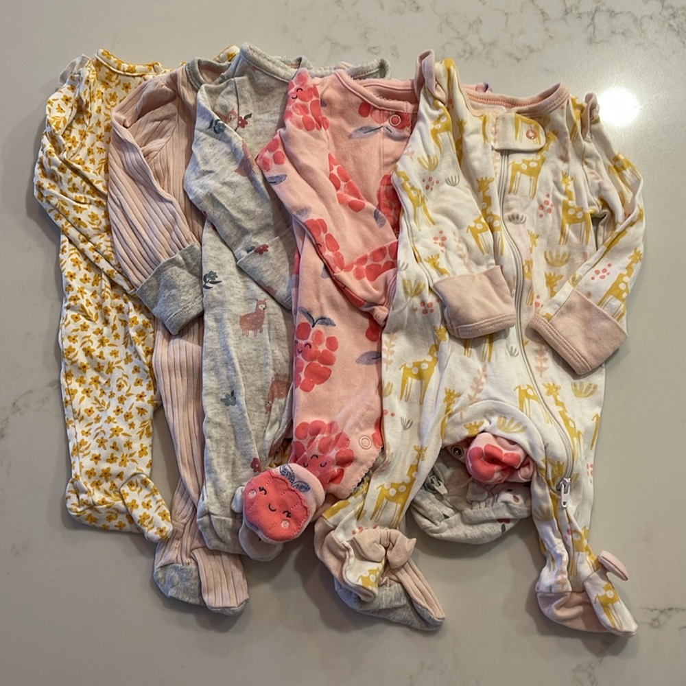 Size NB Girl’s Footie Pajamas Bundle Lot 5 Pieces
